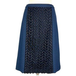 Tracy Reese Womens Embellished Skirt Blue Black Applique Jacquard size 4